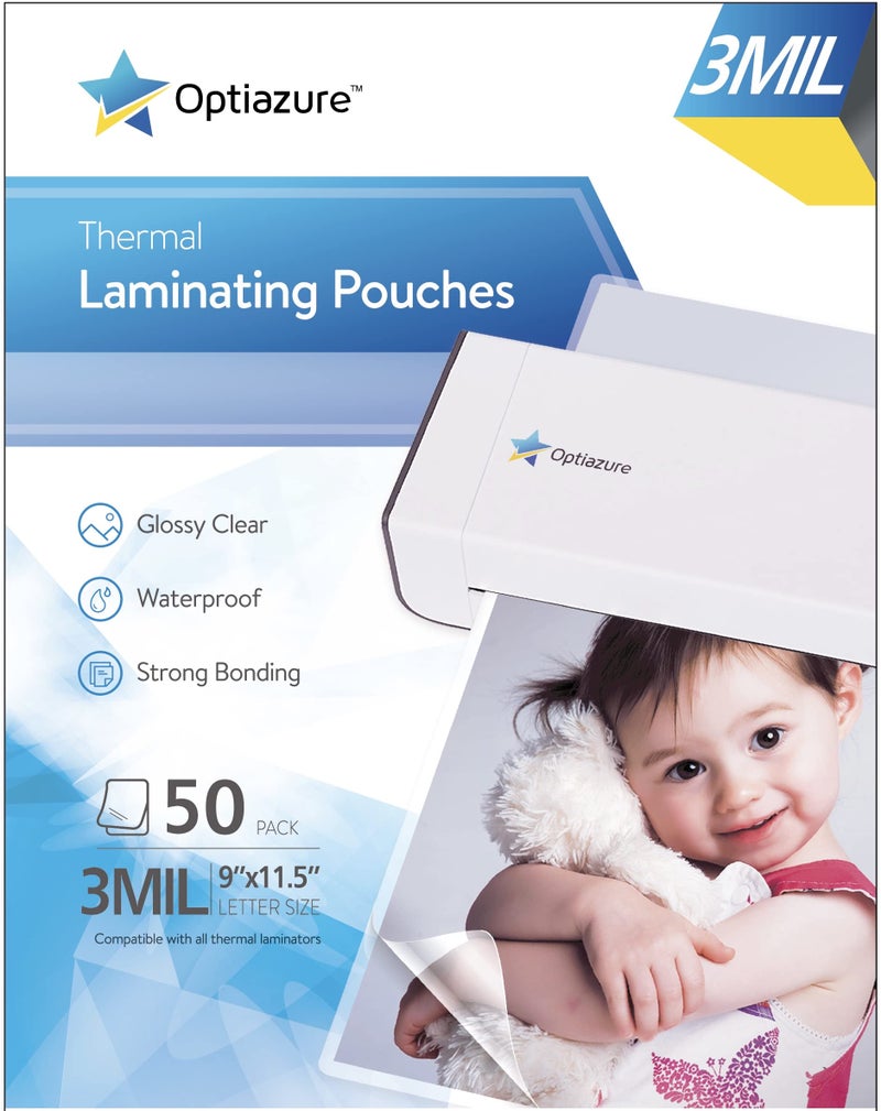 Optiazure Thermal Laminating Pouches 9""X11.5"" Inches, 3Mil 50Pack, Laminating Sheets, Clear, Letter Size,Office And School Supplies - Image 2